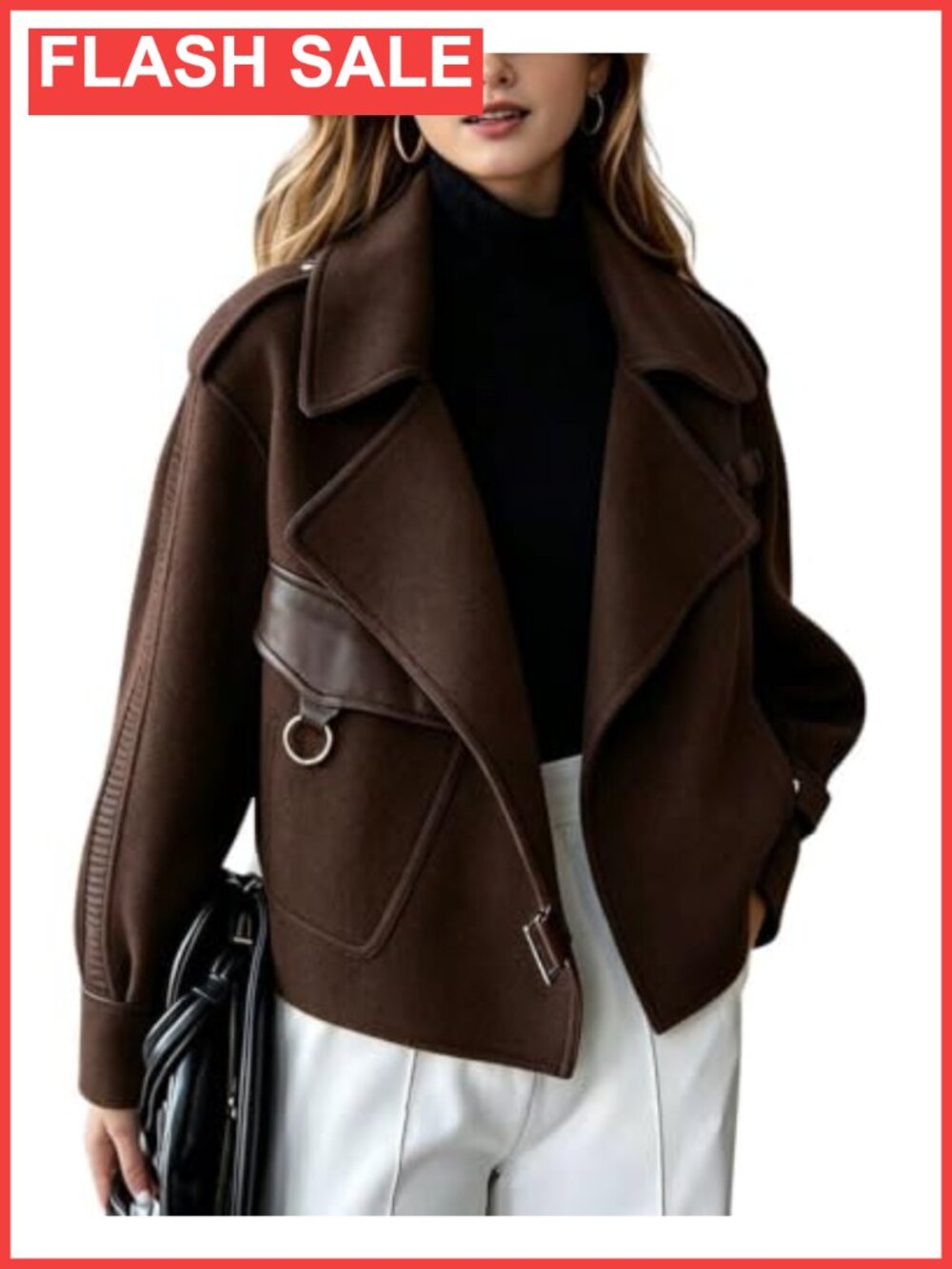 Wool Blend Open Front Cropped Business Casual Coat